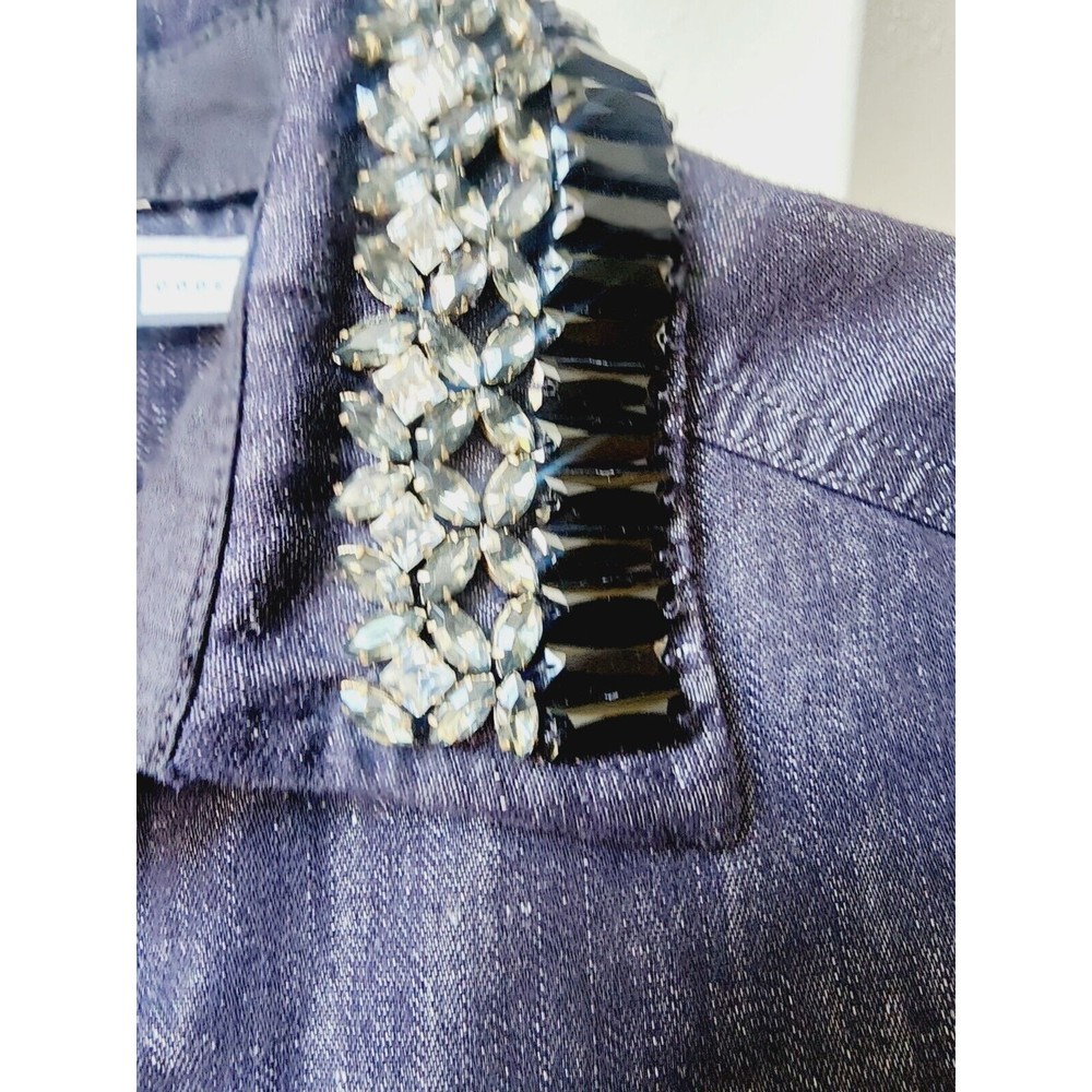 Max Mara Sportmax Code Blue Denim Rhinestones Women Top Blouse S Italy - Picture 4 of 5